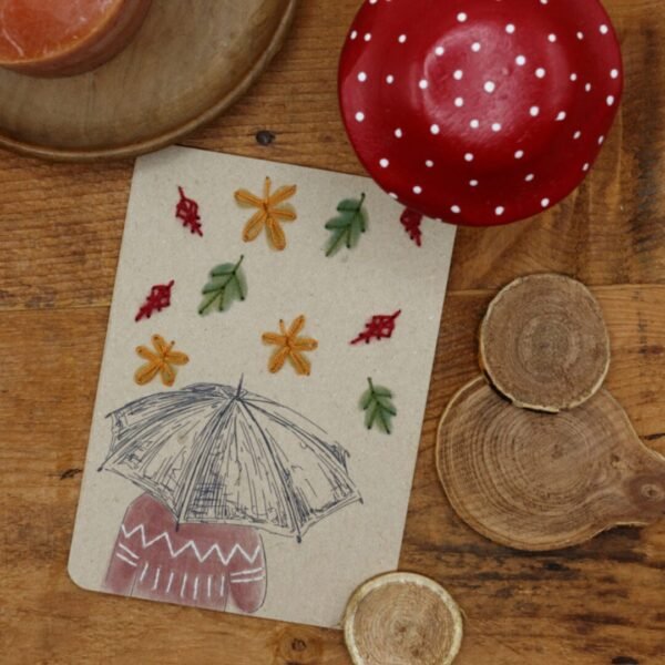 Kit broderie papier – carte « Pluie d’automne »