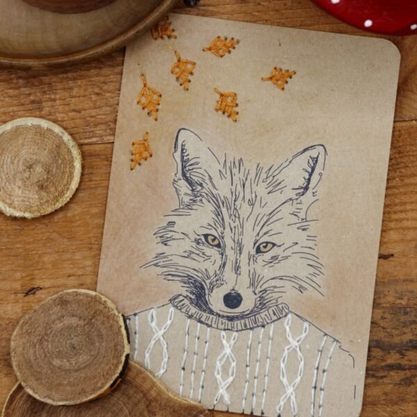 Kit de broderie sur papier – carte « Renard en balade »