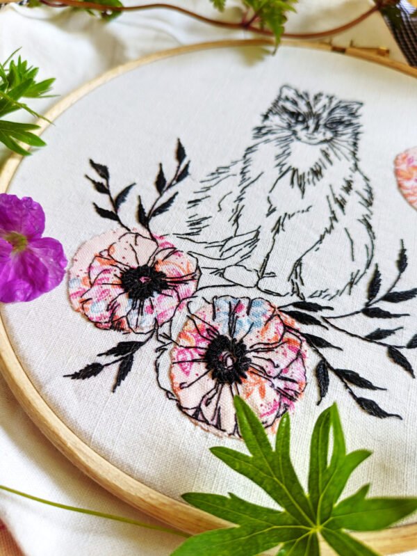 tuto broderie avec vidéos chat fleuri