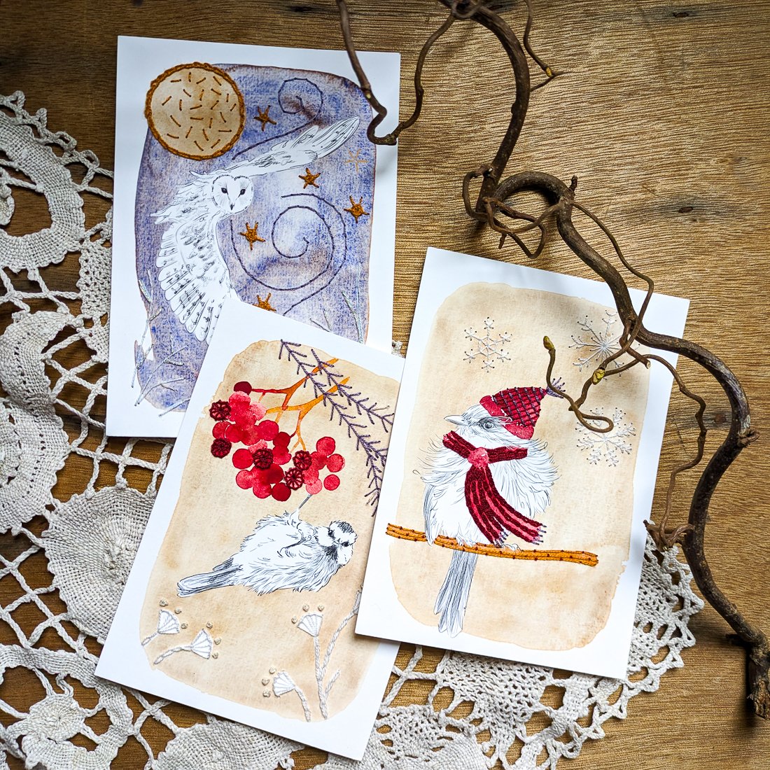 broderie sur papier cartes oiseaux