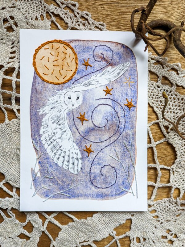 broderie sur papier cartes chouette noctambule