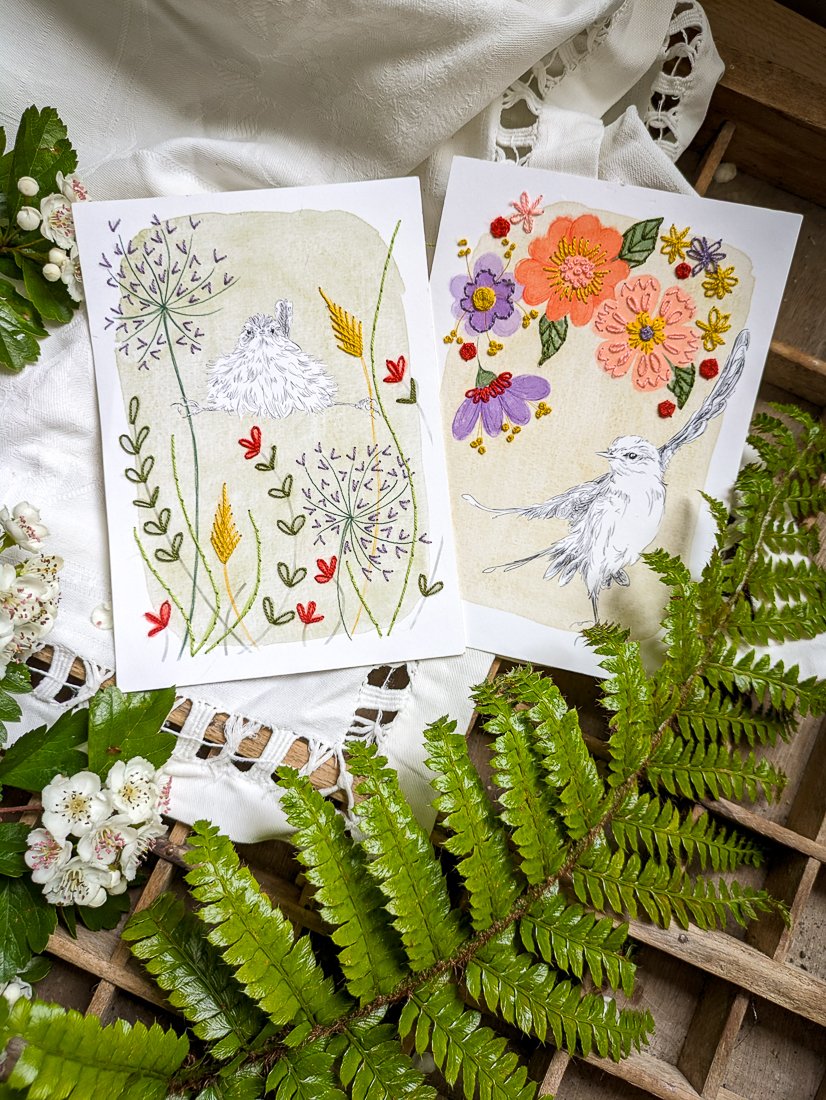 broderie sur papier cartes oiseaux