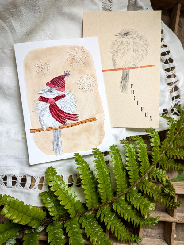 broderie sur papier cartes oiseaux