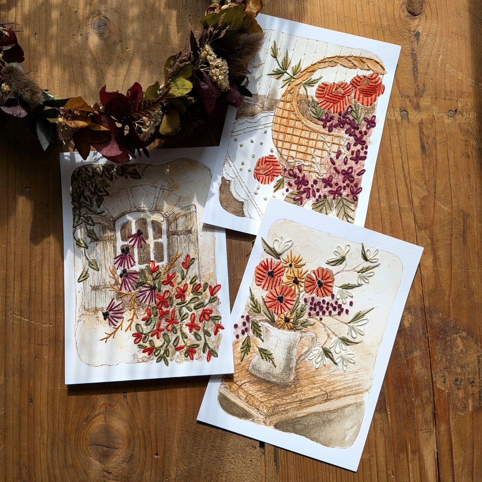 cartes à broder les fleuries